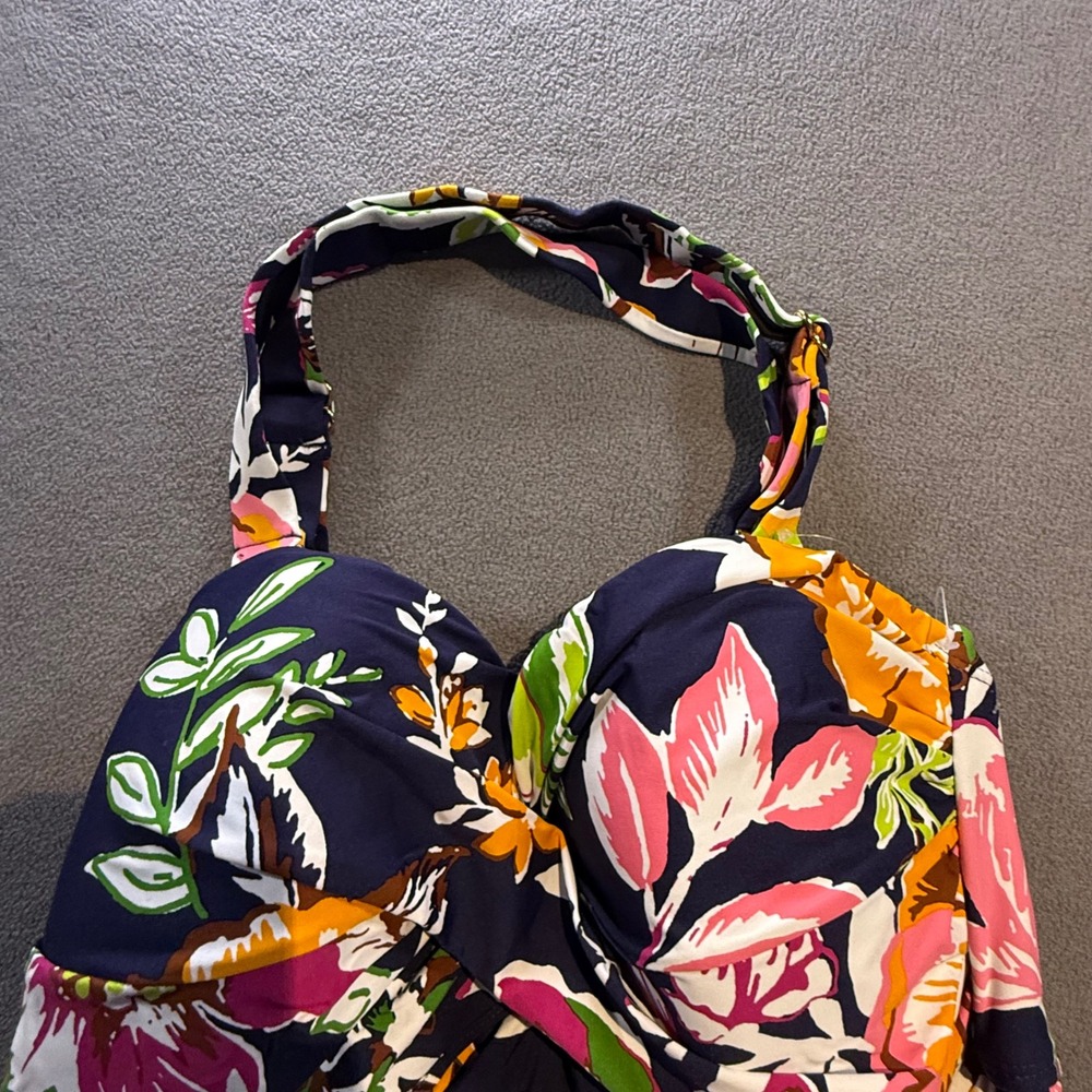 Anne Cole Asymmetric Floral One Piece Swimsuit Teal Pink 18W NEW - Picture 3 of 6